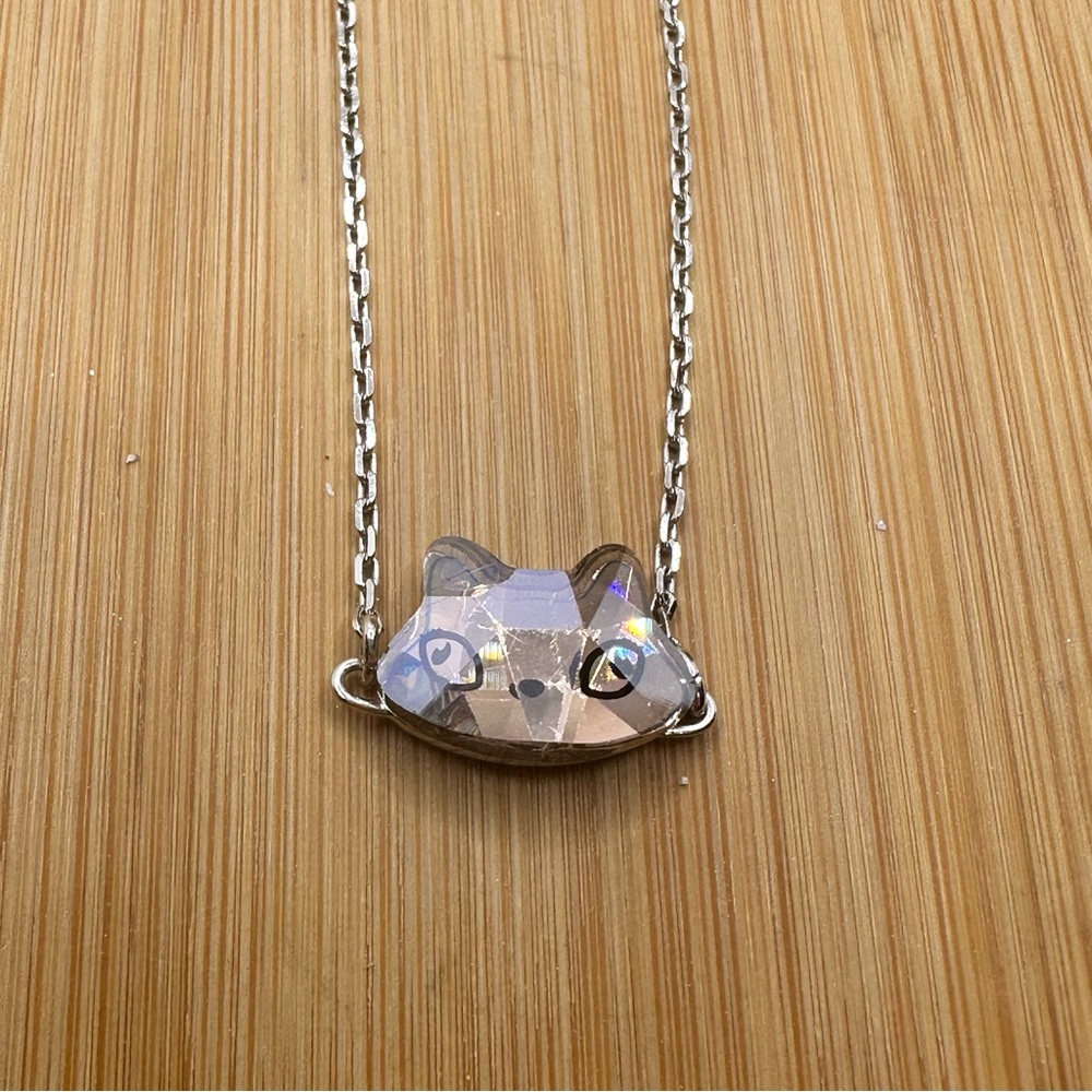 Swarovski crystal kitty cat head bracelet pink silver tone chain